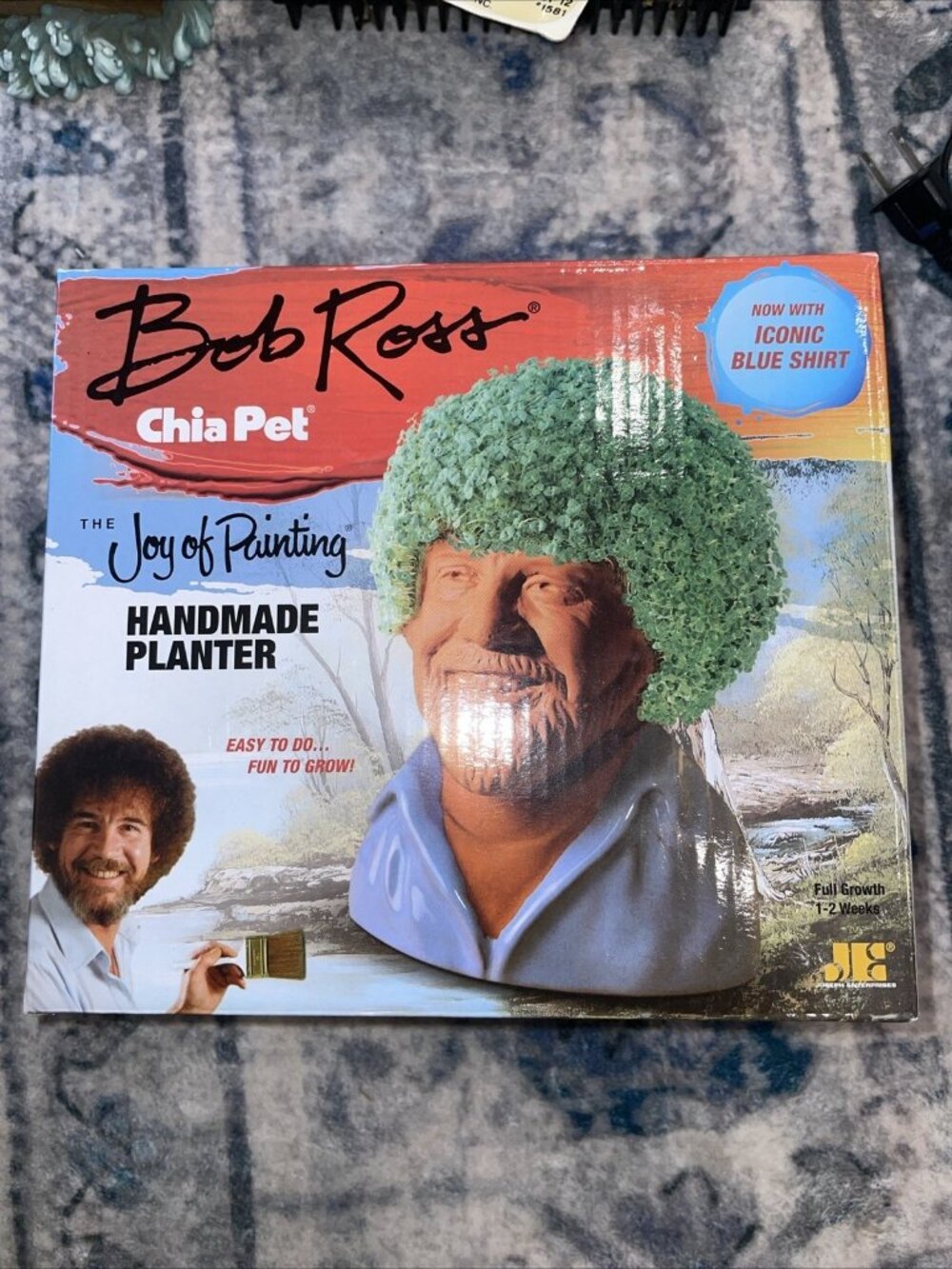 New Bob Ross Chia Pet The Joy Of Painting Handmade Platter Iconic Blue Shirt